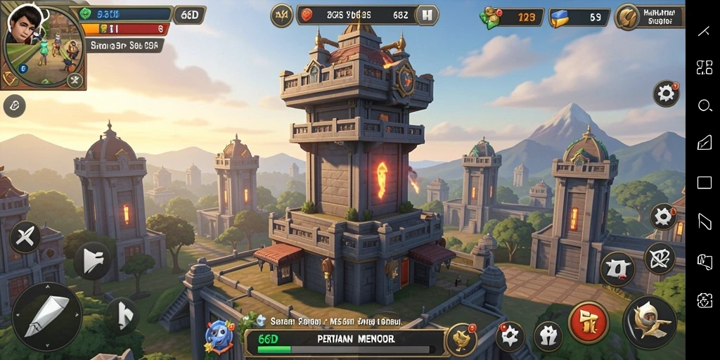 Tampilan screenshot gameplay Tower Defense 66D yang intens.