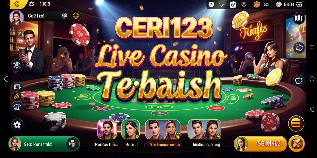 Screenshot CERI123 menampilkan dealer yang tersenyum dan permainan roulette yang menarik.