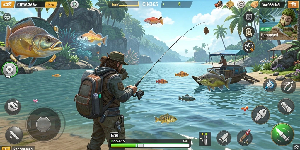 Tampilan gameplay CINA365 yang menunjukkan keindahan lokasi memancing.
