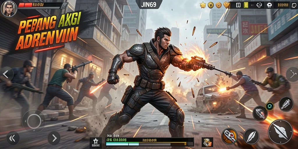 Tangkapan layar gameplay <strong>JIN69</strong> menampilkan aksi pertempuran yang mendebarkan.