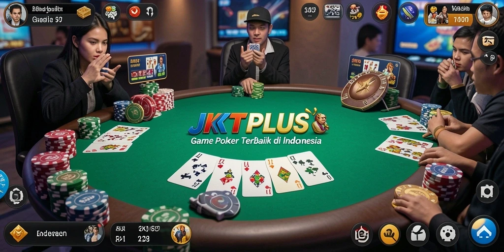 Screenshot JKTPLUS menampilkan pemain sedang bermain poker dengan antusias.