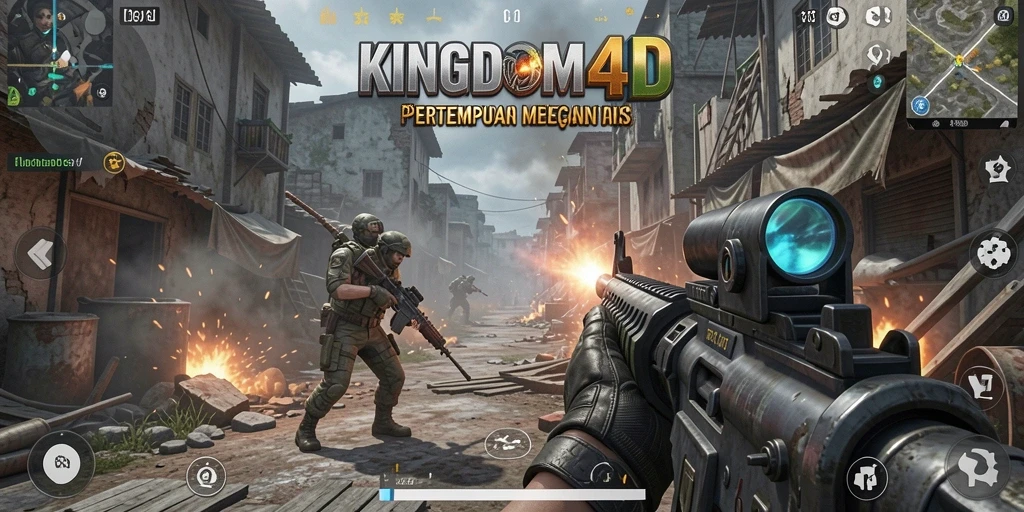 Screenshot KINGDOM4D menampilkan aksi intens dalam pertempuran FPS.