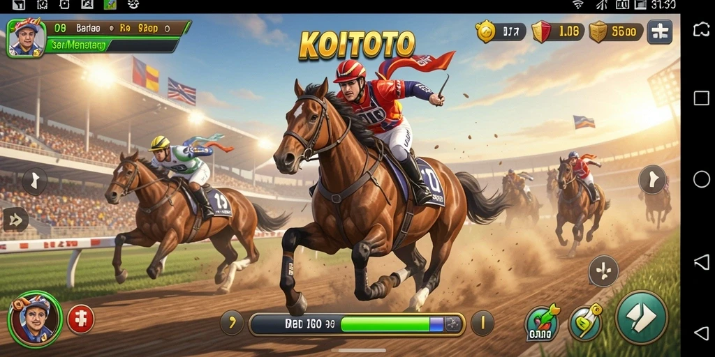 Tangkapan layar gameplay KOITOTO yang memukau dalam balapan.