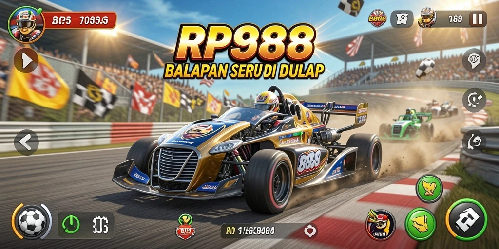 Screenshot menampilkan aksi balapan seru di RP888.